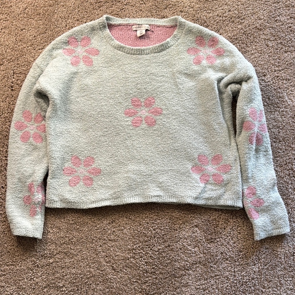 Sincerely Jules Pink and Gray Crew Neck Sweater - Picture 1 of 3